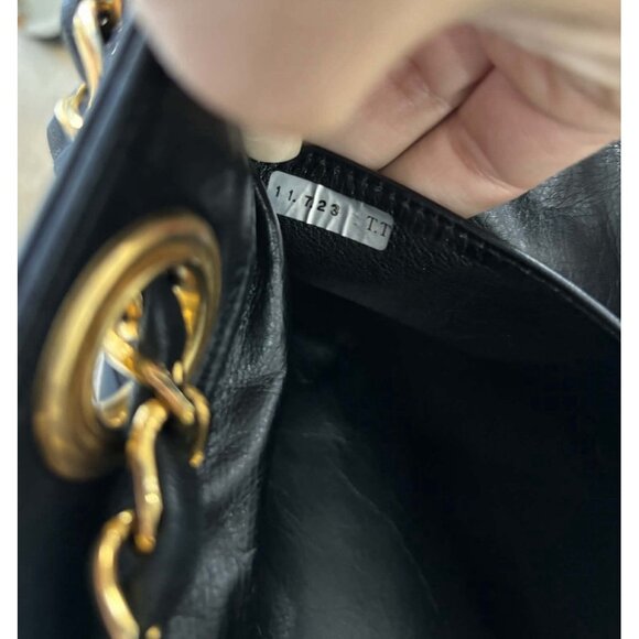 Authentic Vintage Chanel Bucket Bag Black Lambskin 24K Gold Hardware - Picture 10 of 13